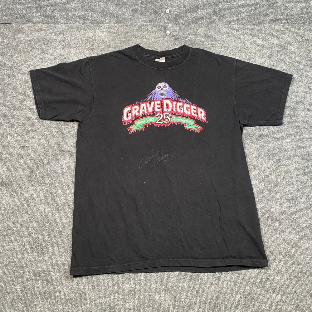 Grave Digger 25th Anniversary Monster Truck T-Shirt Signed Dennis Anderson L